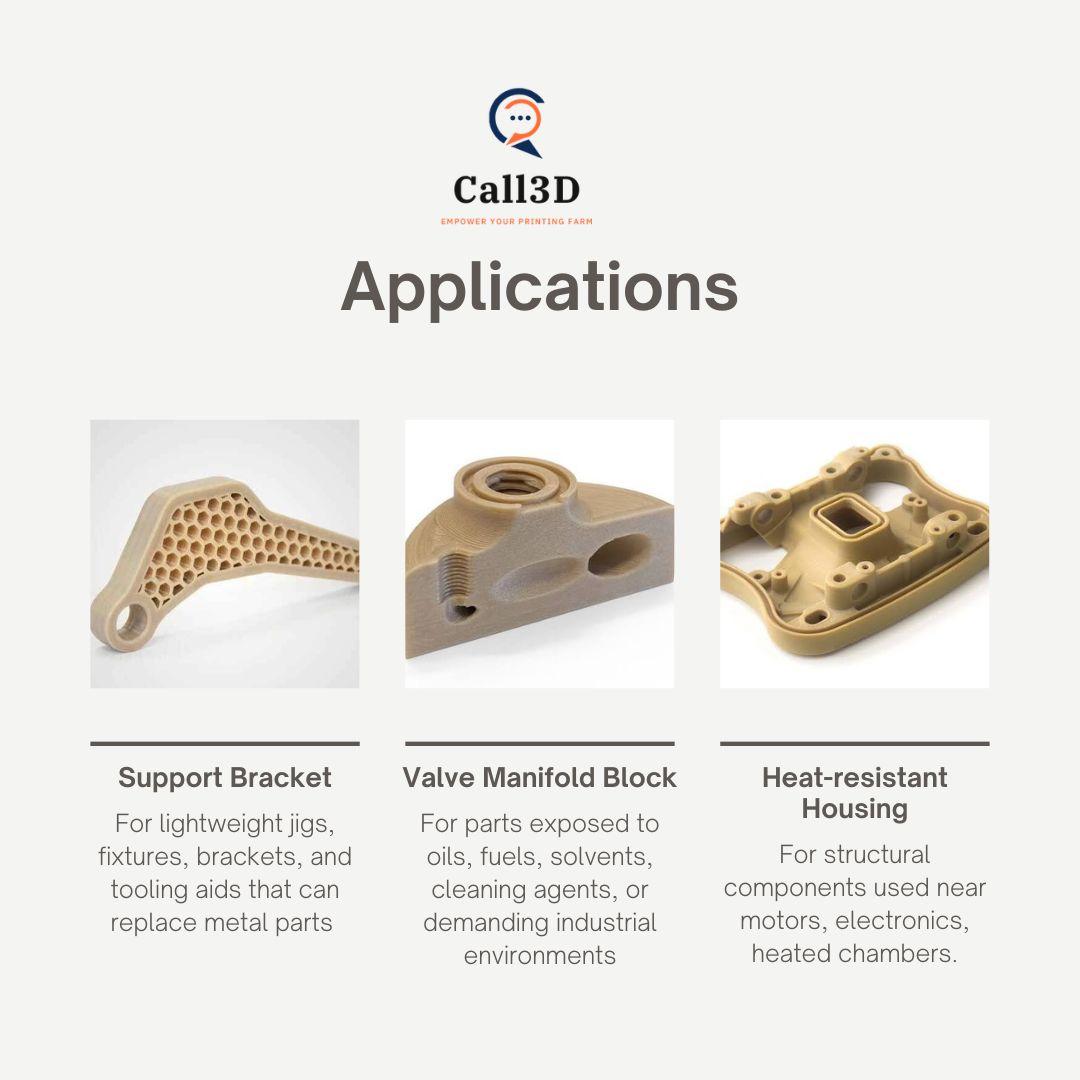 Three application examples for Kexcelled PAEK: heat-resistant housings, valve manifold blocks, and metal-replacement brackets