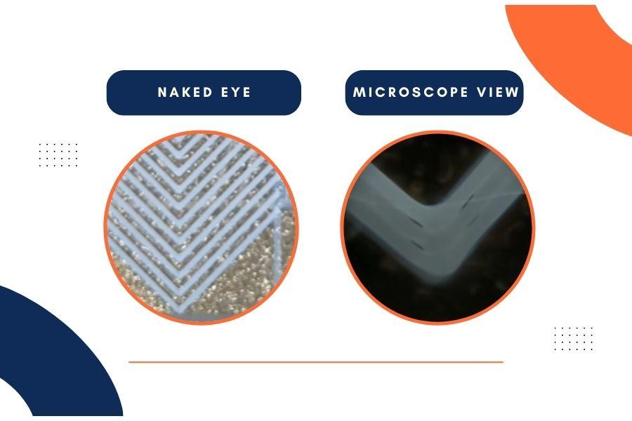 Naked-Eye vs. Microscope View of Printed Test Lines