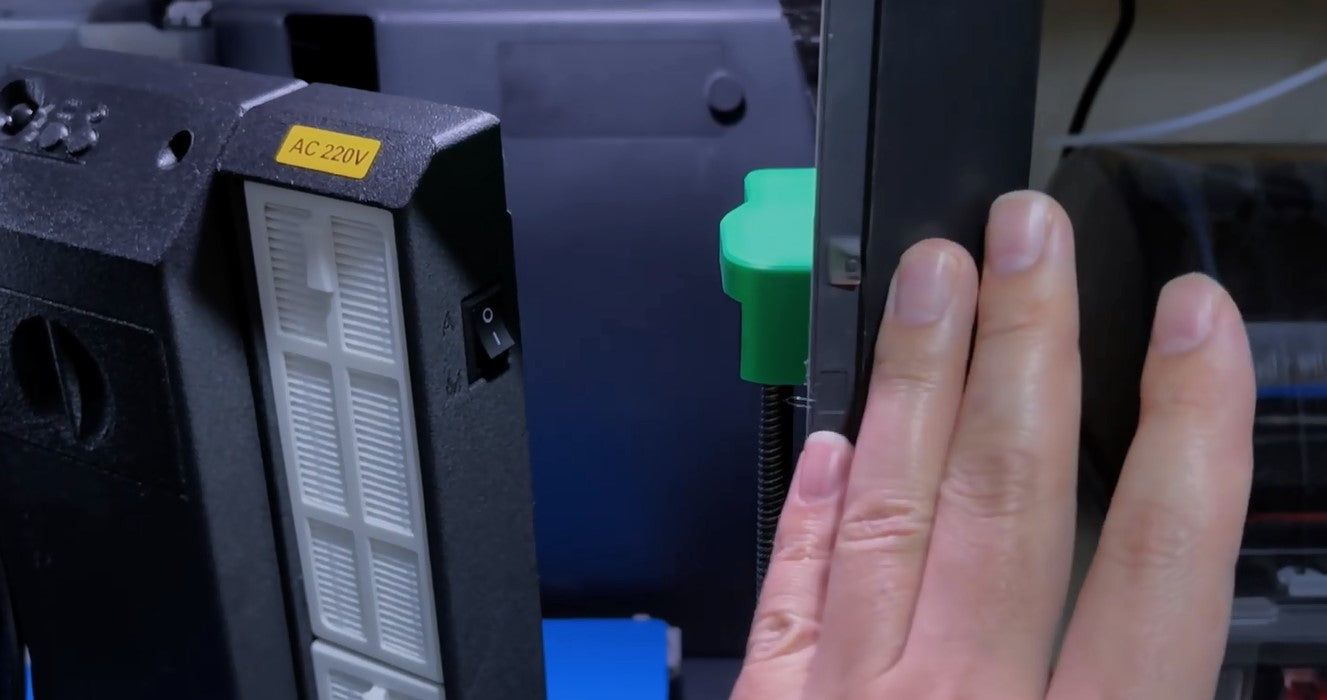 P1S Chamber Heater setup — rear panel and waste bin access required with correct 110V or 220V selection
