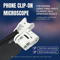 Phone Clip-On Microscope for 3D Print Flow Rate Calibration & Sample Inspection