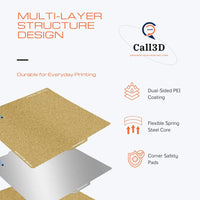 Three-layer PEI build plate structure with dual-sided PEI coating and spring steel core