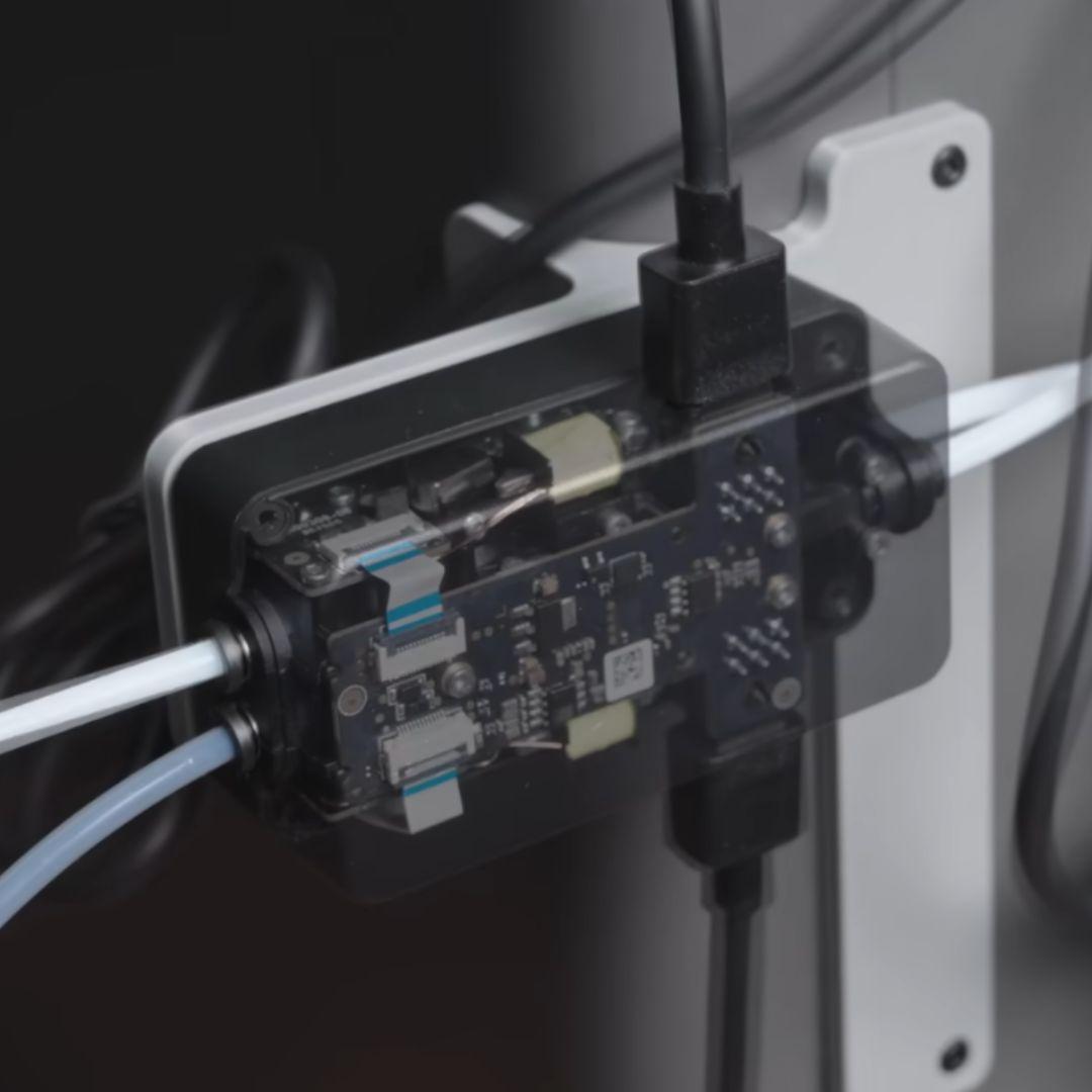 Filament Track Switch installed on Bambu X2D — angled view showing filament routing setup