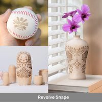 Revolve Shape mode result engraved on a tapered cup using Bambu Lab Rotary Attachment — curved surface rotary engraving with Bambu Rotary Attachment for H2D/H2S