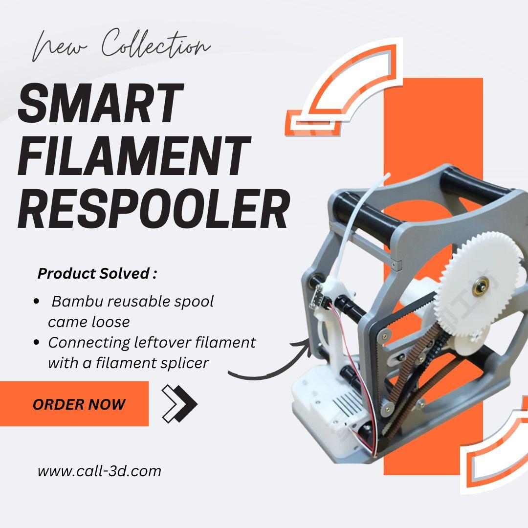 Upgraded electric filament spool winder product cover image showing the machine ready for filament respooling.