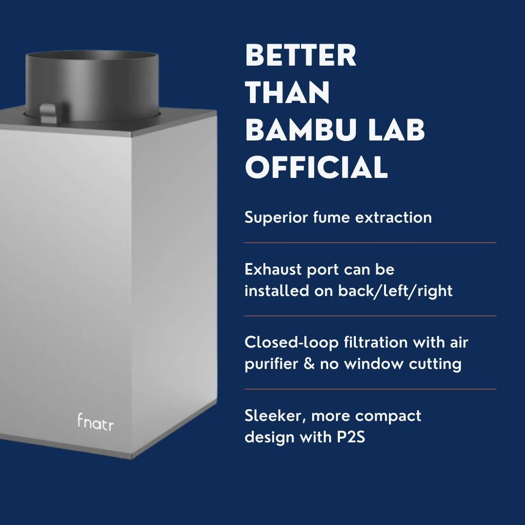 Comparison: Bambu Labs P2S Ventilation vs. Bambu original exhaust – superior 5-stage filtration vs. basic ventilation
